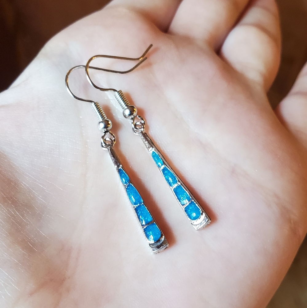 NWOT Blue Enamel Drop Earrings - Picture 2 of 10